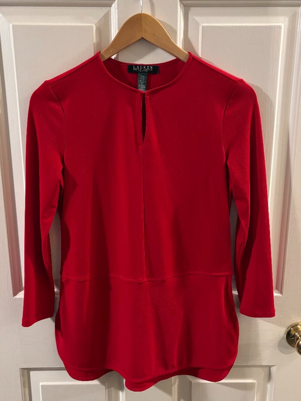 Lauren Ralph Lauren Women's Red Long Sleeve Keyhole Neck Top - Petite XS